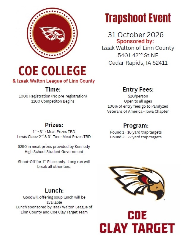 Trapshoot Event flyer – Coe College and Izaak Walton League of Linn County, October 31 2026